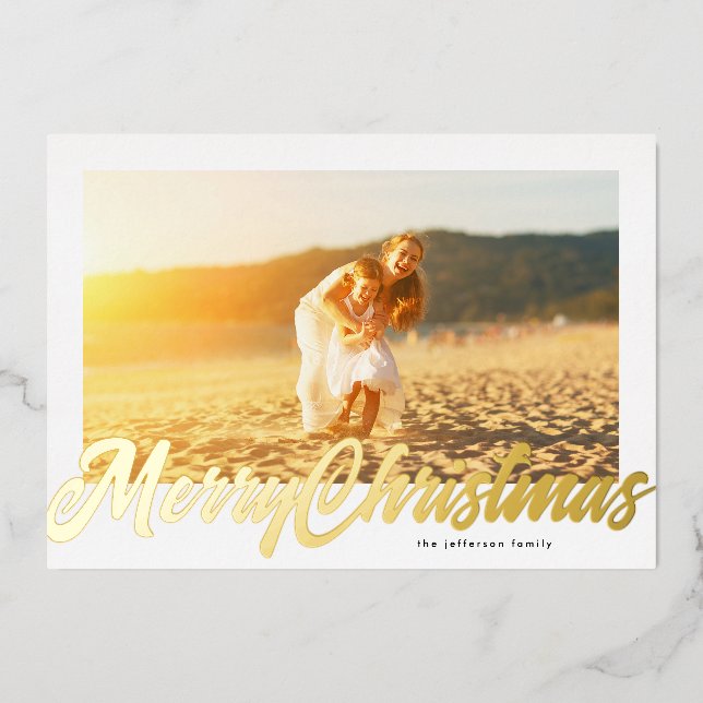 White Frame & Gold Merry Christmas Photo (Front)