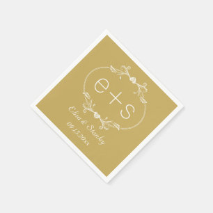 White frame initials elegant monogram gold wedding napkin