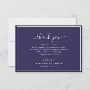white frame navy blue funeral thank you note
