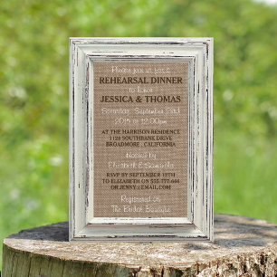 White Frame Rustic Burlap Wedding Rehearsal Dinner Invitation