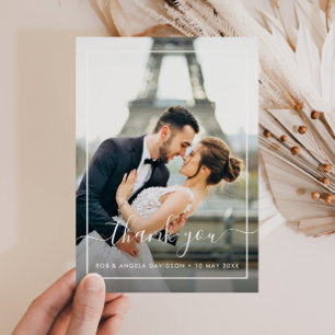 white frame wedding photo thank you card
