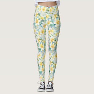 White Frangipani Flower All-Over-Print Leggings