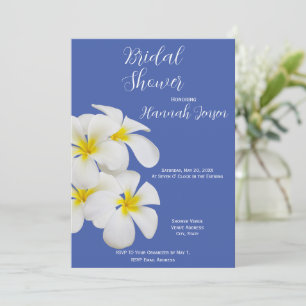 White Frangipani Flowers, on Blue, Bridal Shower Invitation