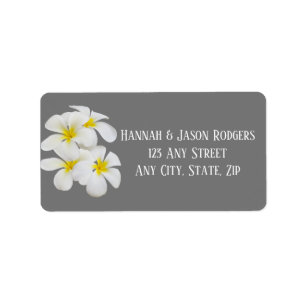 White Frangipani Flowers, on Medium Grey, Wedding Label