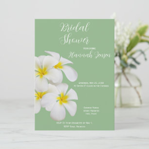 White Frangipani Flowers, on Sage, Bridal Invitation