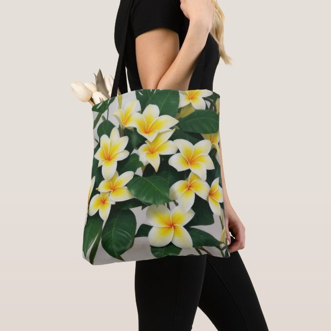 White Frangipani Flowers Tote Bag (Close Up)