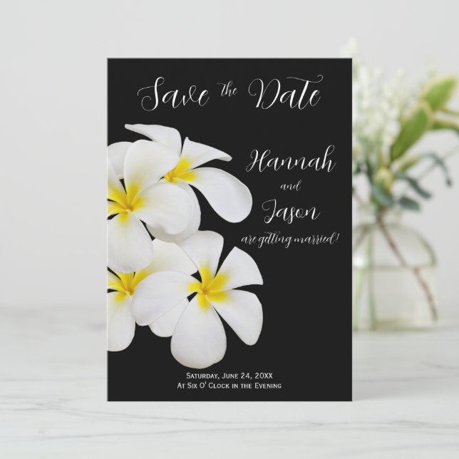 White Frangipani Flowers, Tropical, Save the Date Invitation (Standing Front)