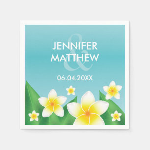 White Frangipani With Leaves Tropical Wedding Napkin