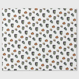 🤍 White Frankenstein Halloween Wrap 💀🎁 Wrapping Paper