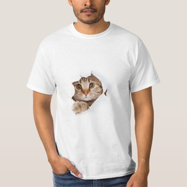 White Free Cute Funny Cat T-shirt (Front)