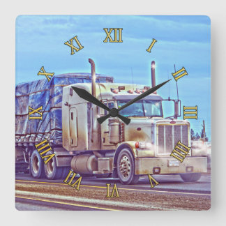 White Freight Truck - Lorry and Highway Art Square Wall Clock
