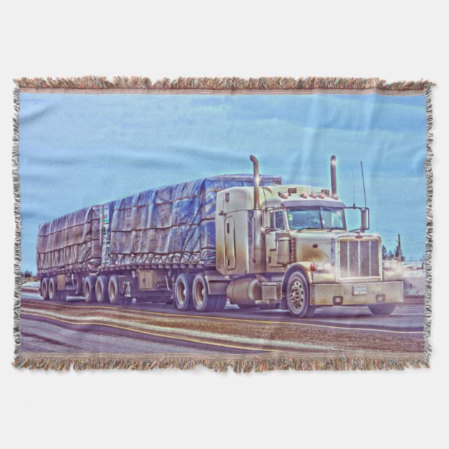 White Freight Truck - Lorry and Highway Art Throw Blanket (Front)