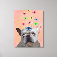 White French Bulldog and Butterflies