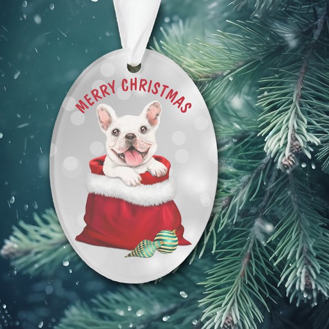 White French Bulldog Gift Surprise Ornament (Creator Uploaded)