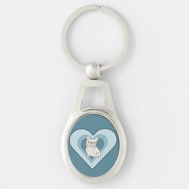 White French Bulldog Key Ring (Front)