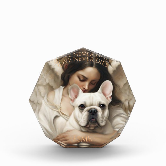 White French Bulldog Love Never Dies Memorial Photo Block (Front)