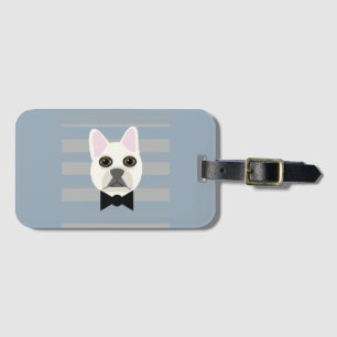 White French Bulldog, Stripes Luggage Tag