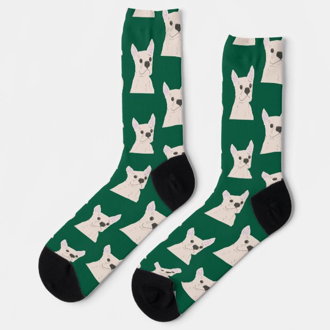 White French Bulldog, Stripes Socks (Left)