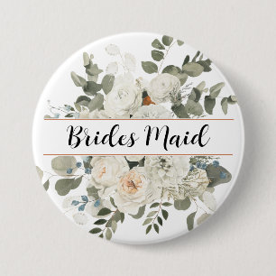 White French Peonies and Greenery Floral Monogram 7.5 Cm Round Badge