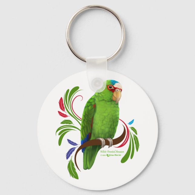 White Fronted Amazon Key Ring (Front)