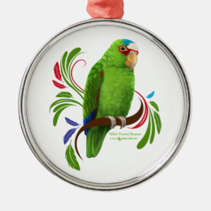 White Fronted Amazon Metal Tree Decoration