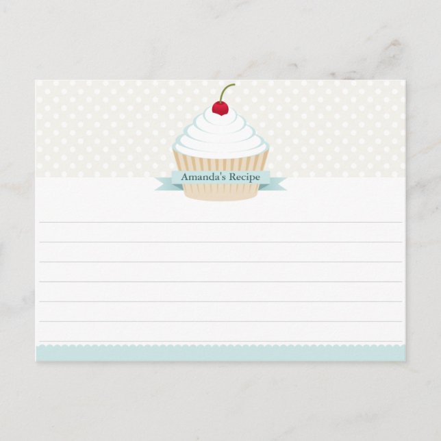 White Frosted Cupcake Recipe Cards (Front)