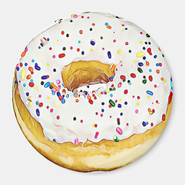 White Frosted Doughnut with Sprinkles Magnet (Front)