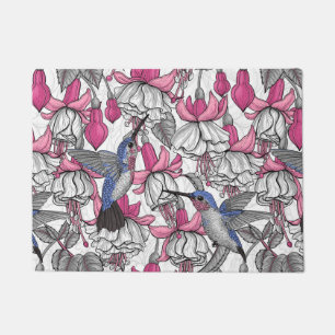 White fuchsia and hummingbirds doormat
