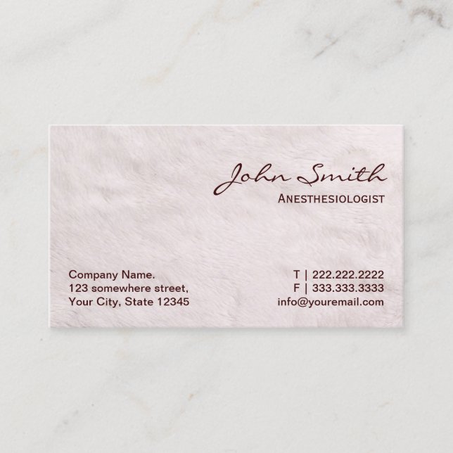 White Fur Anaesthesiologist Business Card (Front)