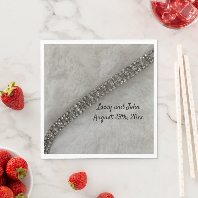 White Fur and Diamonds Wedding Paper Napkins (Insitu)