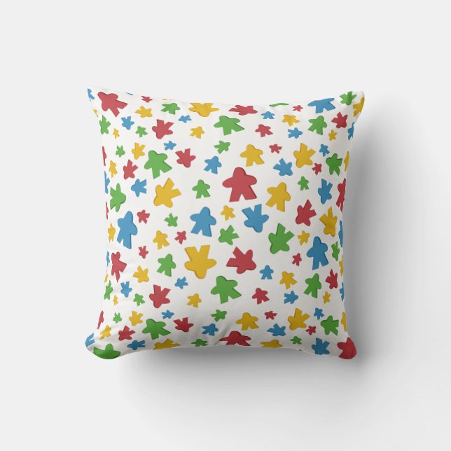 White Gamer Meeple Pattern Cushion (Front)