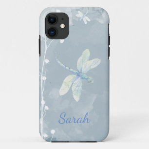 White Garden Flower Dragonfly Custom Name Case-Mate iPhone Case