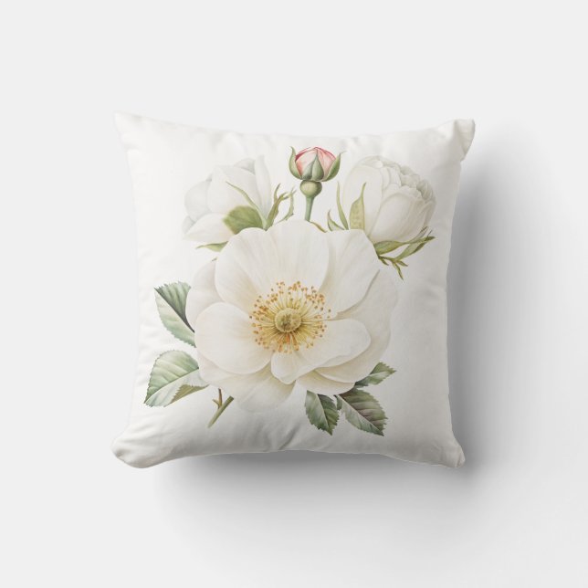 White Garden Flower Pillow Cover (Front)