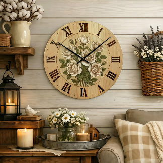 White Garden Flowers Wall Clock