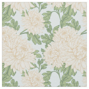 White Garden Mum Flower Pattern Fabric