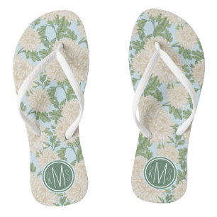 White Garden Mum Flower Pattern Jandals