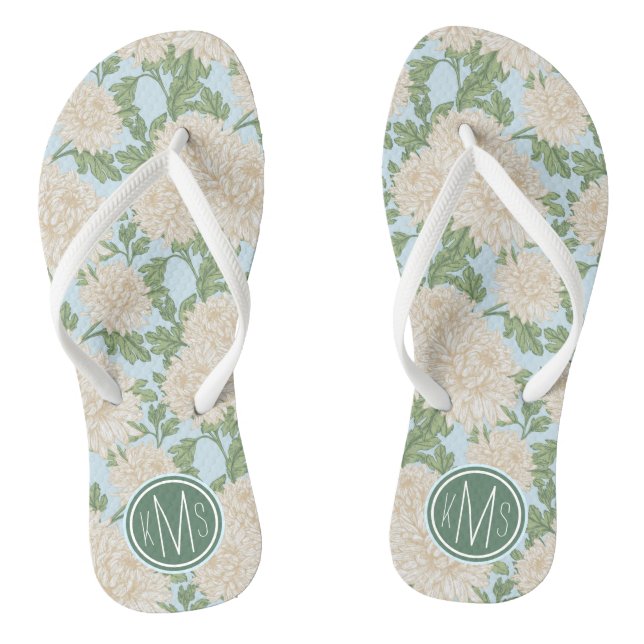White Garden Mum Flower Pattern Jandals (Footbed)