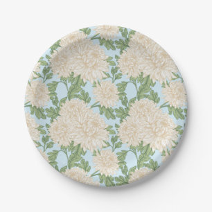 White Garden Mum Flower Pattern Paper Plate