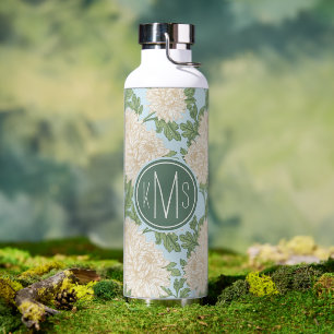 White Garden Mum Flower Pattern Water Bottle