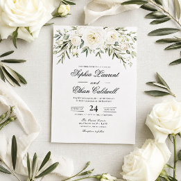 White Garden Roses Wedding Invitation