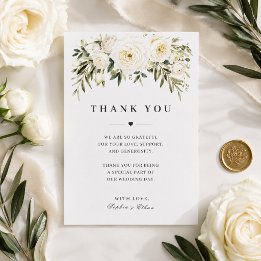 White Garden Roses Wedding Thank You Card