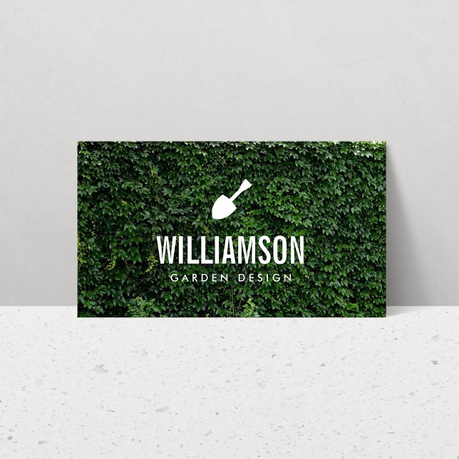 White Garden Shovel Green Leaves Gardening Business Card (Creator Uploaded)
