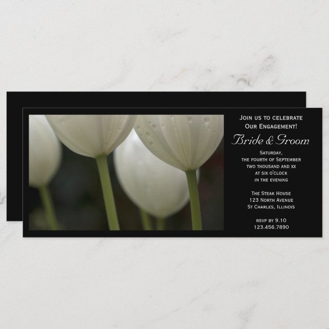 White Garden Tulips Spring Engagement Party Invitation (Front/Back)