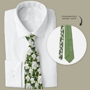 White Gardenia Floral Personalised Tie