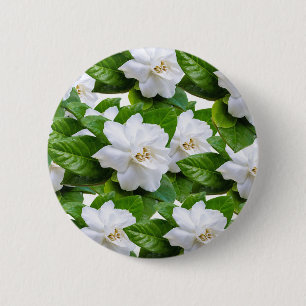 White Gardenia Flowers 6 Cm Round Badge