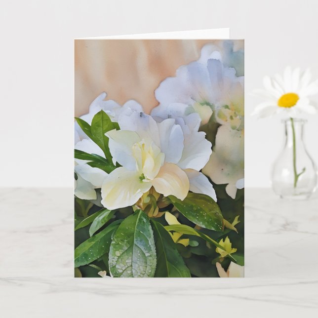 White Gardenia Flowers Art Note Card (Small Plant)