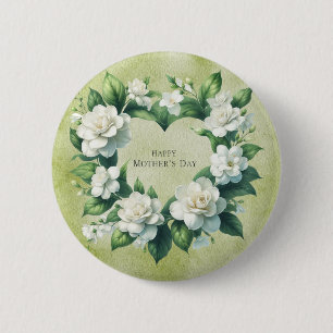 White Gardenia Flowers for Mother's Day 6 Cm Round Badge