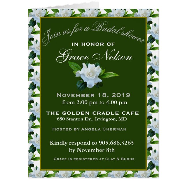 White Gardenia Green Foliage Bridal Shower (Front)