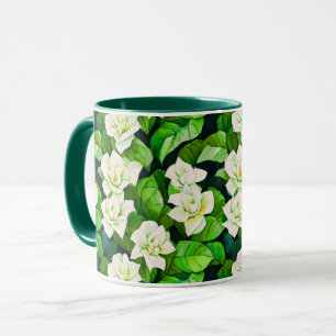 White Gardenias and Jade Green Leaves Mug