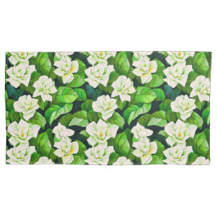 White Gardenias and Jade Green Leaves Pillowcase